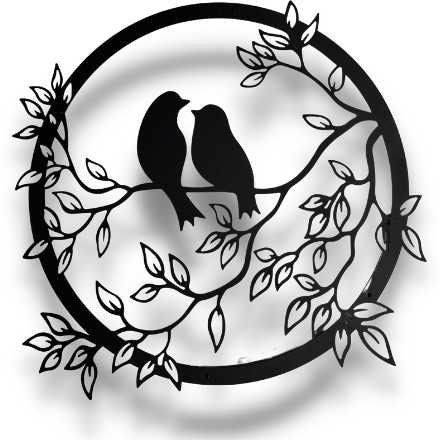 Romantic Lovebirds Wall Art – Metal Cutout Calligraphy-Inspired Design