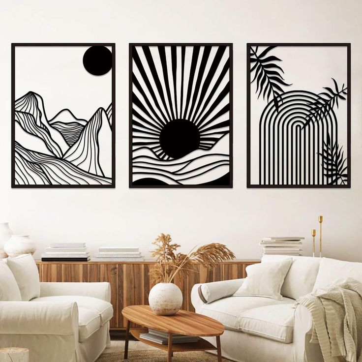 Modern Abstract Landscape – 3-Piece Laser-Cut Metal Wall Art Set
