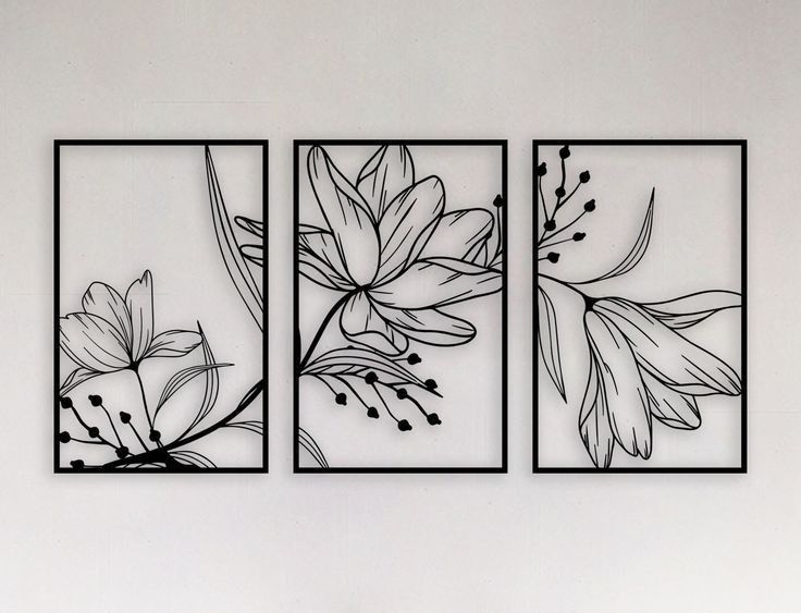 Minimalist Floral Metal Wall Art – 3-Piece Modern Botanical Panel Set